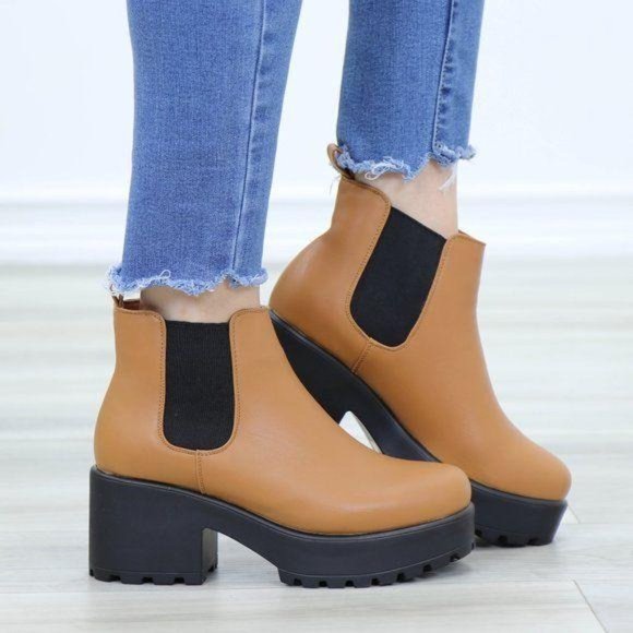 Chunky 90s Grunge Heel lug Platform booties - Picture 4 of 12